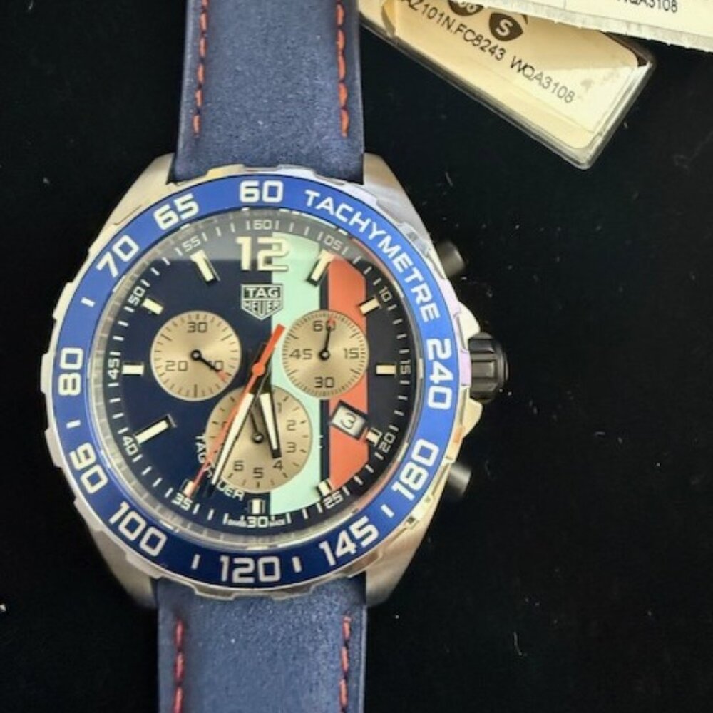 Tag Heuer Formula 1 Gulf Men's Watch with leather strap Refurbished